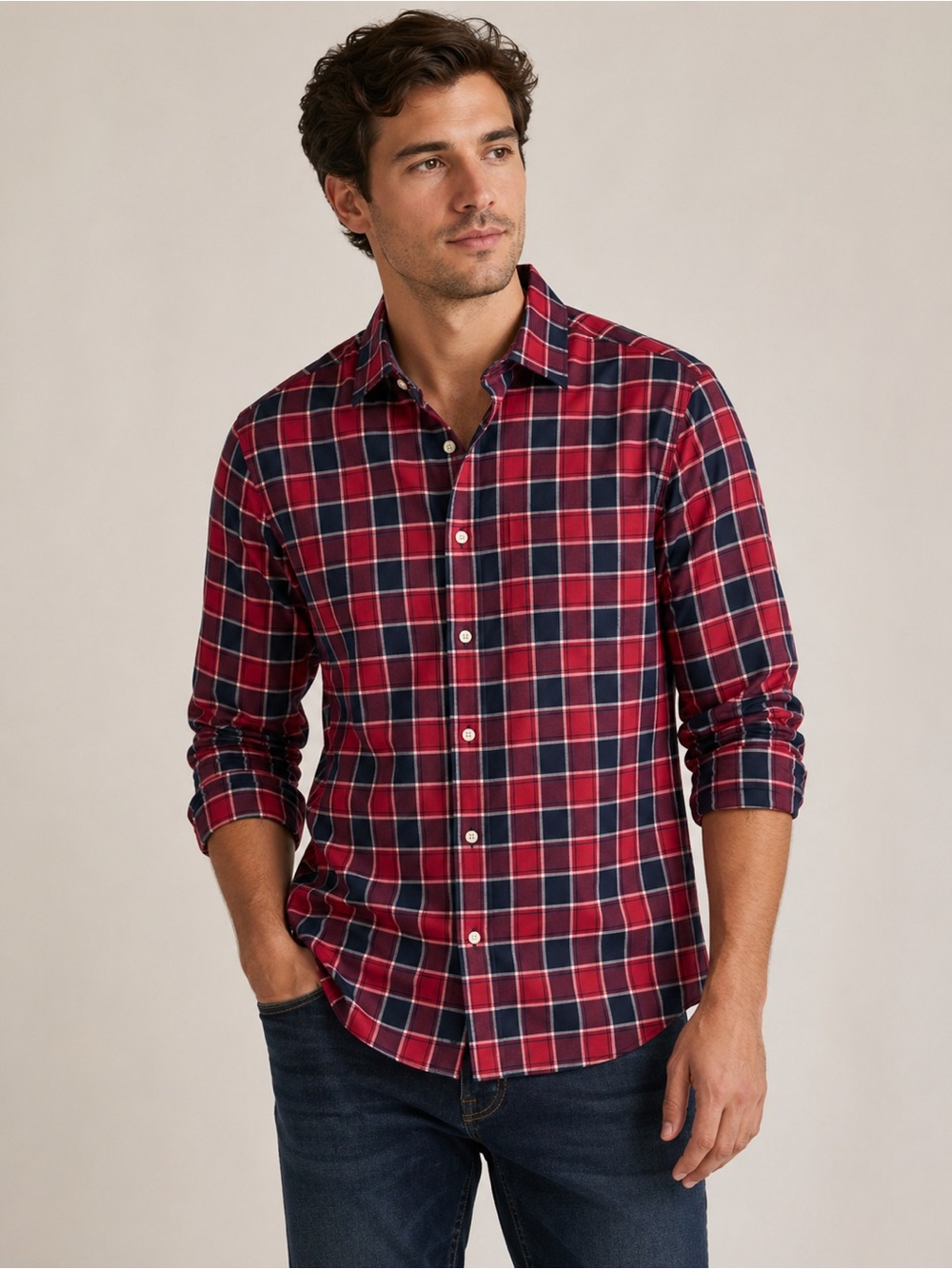 Banana Republic Red and Blue Casual Button Down Shirt